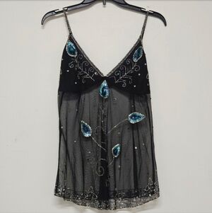WETSEAL VINTAGE Y2K BEADED MESH SEQUIN FAIRY WHIMSIGOTH  BABYDOLL  CAMI  LARGE